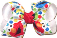 Toddler Elmo and Cookie Monster (mostly Elmo) over White Double Layer Overlay Bow