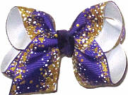 Toddler Purple with Metalltic Gold over White Double Layer Overlay Bow